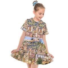 Architecture Town Travel Water Kids  Short Sleeve Shirt Dress by Simbadda