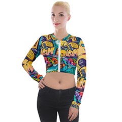 Graffiti Street Art Mountains Wall Long Sleeve Cropped Velvet Jacket by Simbadda