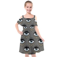 Eyes Pattern Kids  Cut Out Shoulders Chiffon Dress by Valentinaart