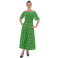 Green Polka Dots Shoulder Straps Boho Maxi Dress  by retrotoomoderndesigns