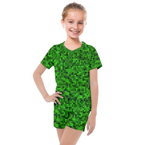 Green Mosaic Kids  Mesh Tee And Shorts Set by retrotoomoderndesigns