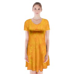 Sunshine Orange Short Sleeve V-neck Flare Dress by retrotoomoderndesigns