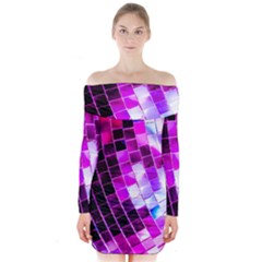 Purple Disco Ball Long Sleeve Off Shoulder Dress by essentialimage