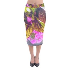 Coleus & Petunia Velvet Midi Pencil Skirt by Riverwoman