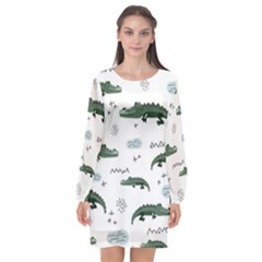 Vector Seamless Pattern With Cute Crocodiles Long Sleeve Chiffon Shift Dress  by Vaneshart