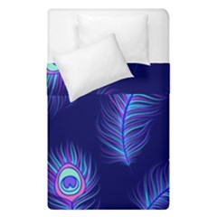 Seamless Pattern With Colorful Peacock Feathers Dark Blue Background Duvet Cover Double Side (single Size) by Vaneshart