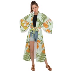 Peacock Flower Seamless Pattern Maxi Kimono by Vaneshart