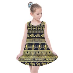 Tribal Gold Seamless Pattern With Mexican Texture Kids  Summer Dress by Vaneshart