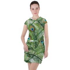 Peacock Feathers Pattern Drawstring Hooded Dress by Vaneshart