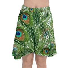 Peacock Feathers Pattern Chiffon Wrap Front Skirt by Vaneshart