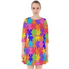 Rainbow Jigsaw Puzzle Smock Dress by retrotoomoderndesigns