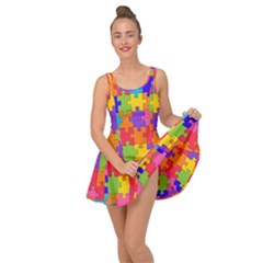 Rainbow Jigsaw Puzzle Inside Out Casual Dress by retrotoomoderndesigns