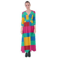 Rainbow Color Blocks Button Up Maxi Dress by retrotoomoderndesigns