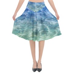 Water Blue Transparent Crystal Flared Midi Skirt by HermanTelo