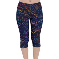 Topographic Colorful Contour Illustration Background Velvet Capri Leggings  by Vaneshart