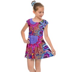 Red Flower Abstract  Kids  Cap Sleeve Dress by okhismakingart