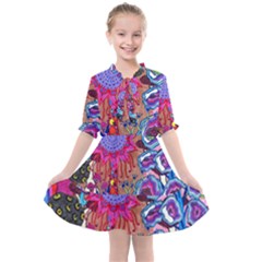 Red Flower Abstract  Kids  All Frills Chiffon Dress by okhismakingart