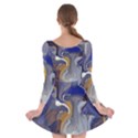 Cobalt Blue Silver Orange Wavy Lines Abstract Long Sleeve Skater Dress View2