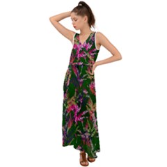 Vibrant Tropical V-neck Chiffon Maxi Dress by Vaneshart