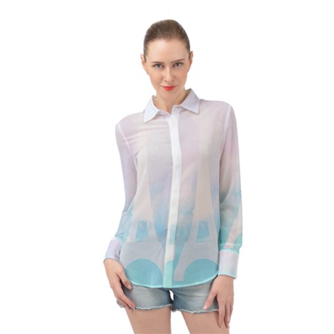 Pastel Eiffel s Tower, Paris Long Sleeve Chiffon Shirt by Lullaby