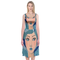 Blue Girl Midi Sleeveless Dress by CKArtCreations