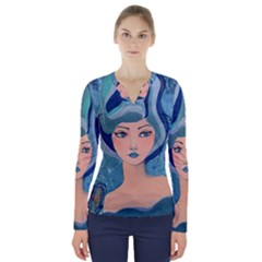 Blue Girl V-neck Long Sleeve Top by CKArtCreations