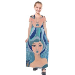 Blue Girl Kids  Short Sleeve Maxi Dress by CKArtCreations