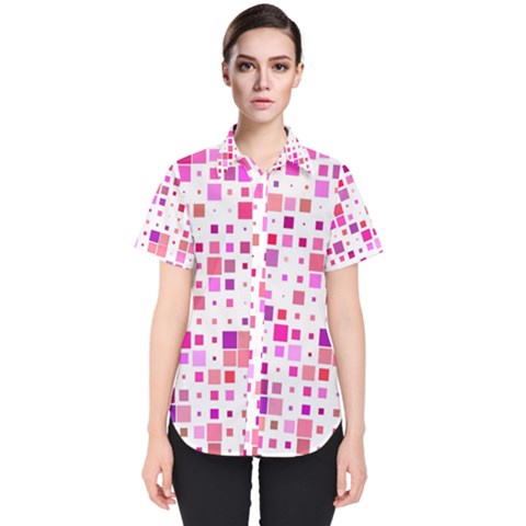 Background Square Pattern Colorful Women s Short Sleeve Shirt by Simbadda