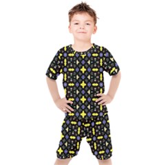 Pattern Black Background Texture Kids  Tee And Shorts Set by Simbadda