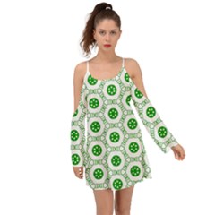 White Background Green Shapes Kimono Sleeves Boho Dress by Simbadda