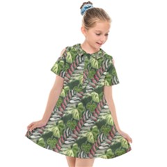 Leaves Seamless Pattern Design Kids  Short Sleeve Shirt Dress by Simbadda