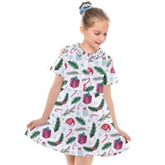 Christmas Background Kids  Short Sleeve Shirt Dress by Simbadda