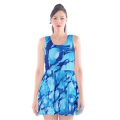 Hydrangea Blue Petals Flower Scoop Neck Skater Dress by Simbadda