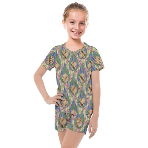 Tribal Background Boho Digital Paper Kids  Mesh Tee And Shorts Set by Simbadda