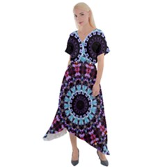 Kaleidoscope Shape Abstract Design Cross Front Sharkbite Hem Maxi Dress by Simbadda