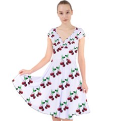 Cherries Pattern Cap Sleeve Front Wrap Midi Dress by bloomingvinedesign