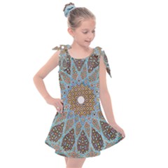 Vintage Flower Floral Pattern Line Tile Circle Art Design Symmetry Mosaic Culture Dome Shape Persian Kids  Tie Up Tunic Dress by Vaneshart