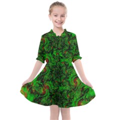 Art Artwork Fractal Digital Art  Green Kids  All Frills Chiffon Dress by Wegoenart