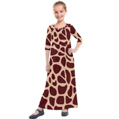 Animal Print Giraffe Patterns Kids  Quarter Sleeve Maxi Dress by Vaneshart