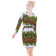 Cannabis Hemp Hashish Illegal Drug Trade Rasta Button Long Sleeve Dress by Vaneshart