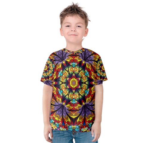 Geometric Pattern Kaleidoscope Art Mirror Image Mosaic Kids  Cotton Tee by Vaneshart