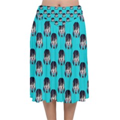 Forest Girl Bight Baby Blue Patttern Velvet Flared Midi Skirt by snowwhitegirl