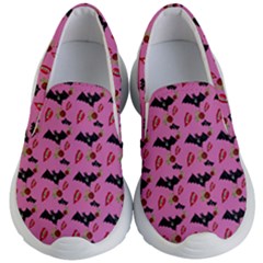 Bat Rose Lips Pink Pattern Kids  Lightweight Slip Ons by snowwhitegirl