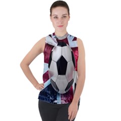 Soccer Ball With Great Britain Flag Mock Neck Chiffon Sleeveless Top by Vaneshart