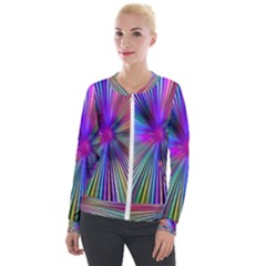 Rays Colorful Laser Ray Light Velour Zip Up Jacket by Bajindul