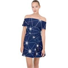 Network Technology Digital Off Shoulder Chiffon Dress by HermanTelo