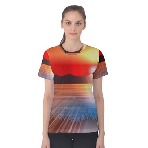 Sunset Water River Sea Sunrays Women s Cotton Tee by Mariart