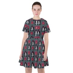 Girl Flower Pattern Grey Sailor Dress by snowwhitegirl