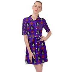 Girl Flower Pattern Royal Blue Belted Shirt Dress by snowwhitegirl