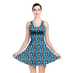 Girl Flower Pattern Blue Reversible Skater Dress by snowwhitegirl